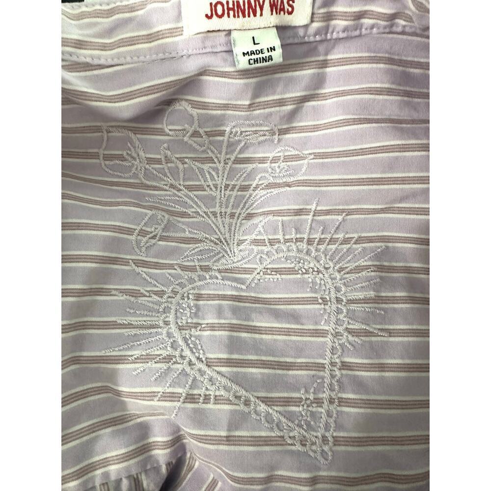 JOHNNY WAS Giani Relaxed Pocket Striped Button Down Shirt Lilac - Sz Large - Picture 6 of 7